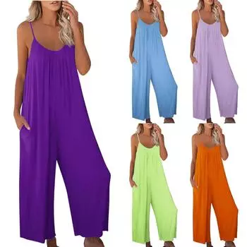 Женский повседневный комбинезон без рукавов с регулируемыми ремнями, длинные брюки, комбинезон с карманами L светло-фиолетовый