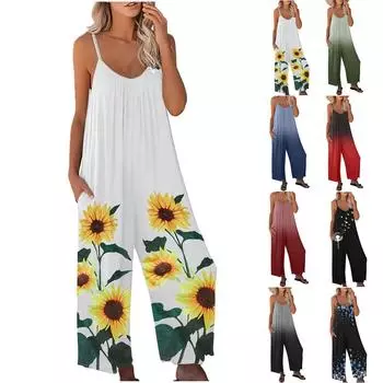 Женский повседневный комбинезон без рукавов с регулируемыми ремнями, длинные брюки, комбинезон с карманами L чёрный