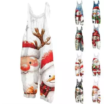 Женский повседневный комбинезон без рукавов с рождественским принтом из хлопка L