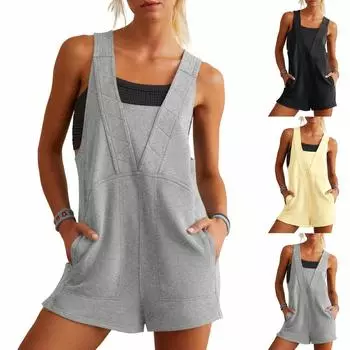 Женский повседневный комбинезон без рукавов спортивный короткий комбинезон для тренировок свободный крой наряды M розовый