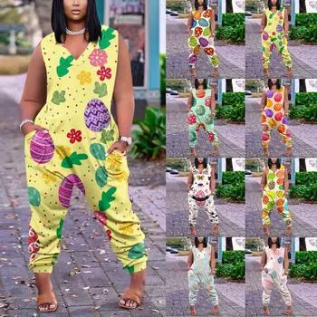 Женский повседневный комбинезон больших размеров без рукавов с градиентом тай-дай и карманами L синий