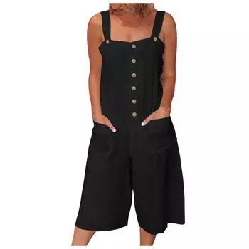 Женский повседневный комбинезон-капри без рукавов с широкими пуговицами и карманами M белый