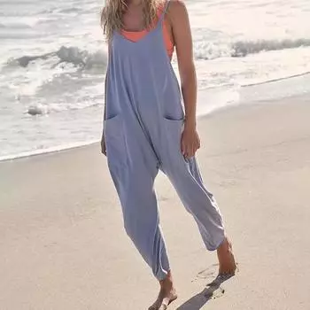 Женский повседневный комбинезон, летние однотонные свободные широкие брюки, комбинезон нагрудник, модный комбинезон без рукавов с карманами, мешковатые уличные комбинезоны 5XL чёрный