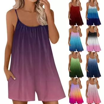 Женский повседневный комбинезон с градиентным принтом, без рукавов, свободный регулируемый комбинезон с карманами L синий