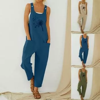 Женский повседневный комбинезон с карманом и принтом в стиле бохо, длинный комбинезон с ремешком и пуговицами XXL зелёный