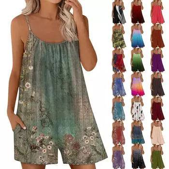 Женский повседневный комбинезон с принтом, свободный регулируемый комбинезон без рукавов с карманами L армия зеленый