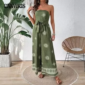 Женский повседневный комбинезон с широкими штанинами и принтом снежинок на бретелях S зелёный