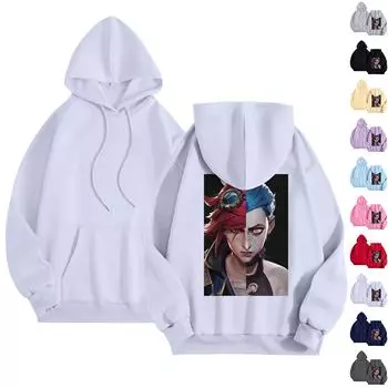 Женский повседневный комфортный плюшевый длинный рукав Arcane свободный вырез пуловер с капюшоном с принтом L бежевый