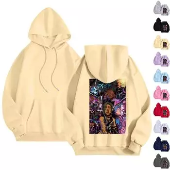 Женский повседневный комфортный плюшевый длинный рукав Arcane свободный вырез пуловер с капюшоном с принтом L бежевый