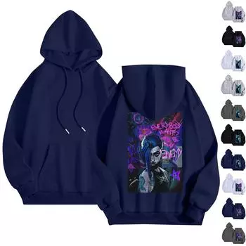 Женский повседневный комфортный плюшевый длинный рукав Arcane свободный вырез пуловер с капюшоном с принтом L бежевый