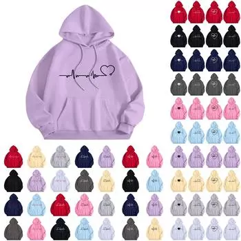 Женский повседневный комфортный плюшевый свитер с длинным рукавом и свободным воротом с капюшоном и принтом Heart Beat L чёрный