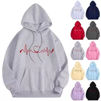 Женский повседневный комфортный плюшевый свитер с длинным рукавом и свободным воротом с капюшоном и принтом Heart Beat L чёрный