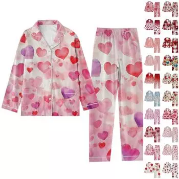 Женский повседневный комплект для дома с принтом ко Дню святого Валентина L бежевый