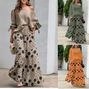 Женский повседневный комплект из 2 предметов с принтом на плечах 2024 года — европейский и американский стиль S чёрный