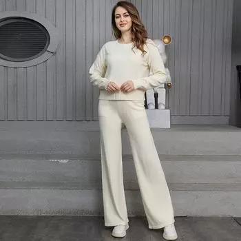 Женский повседневный комплект из 2 предметов: свитер, трикотажный топ, широкие брюки, комплекты для отдыха, спортивный костюм, осенне-зимняя дорожная одежда, спортивный костюм для женщин S чёрный