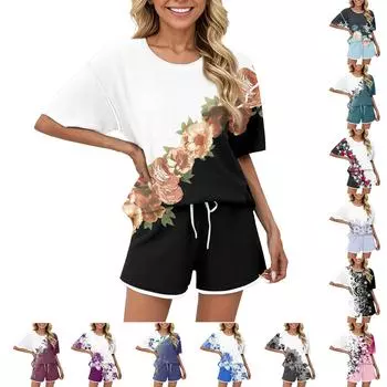 Женский повседневный комплект из 2 предметов: топ с коротким рукавом и шорты, подходящая пижама S синий