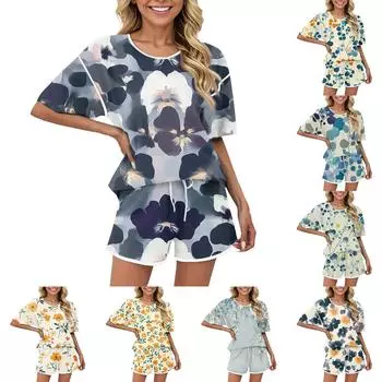 Женский повседневный комплект из 2 предметов: топ с коротким рукавом и шорты, подходящая пижама S оранжевый