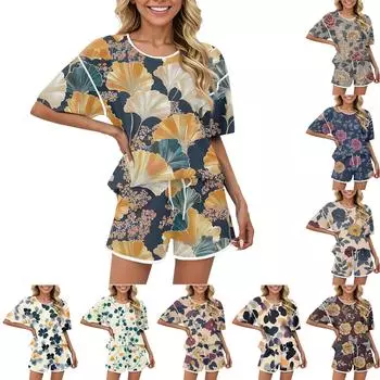 Женский повседневный комплект из 2 предметов: топ с коротким рукавом и шорты, подходящая пижама XXL бежевый