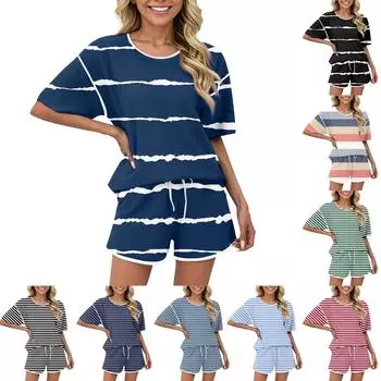 Женский повседневный комплект из 2 предметов: топ с коротким рукавом и шорты, подходящая пижама XL красный