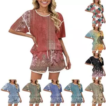 Женский повседневный комплект из 2 предметов: топ с коротким рукавом и шорты, подходящая пижама L