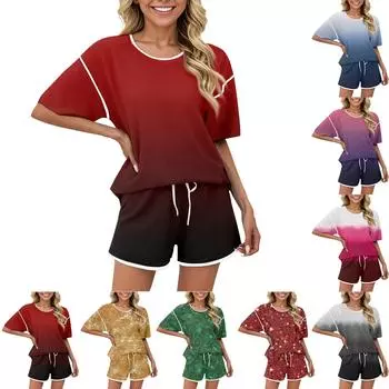 Женский повседневный комплект из 2 предметов: топ с коротким рукавом и шорты, подходящая пижама L синий