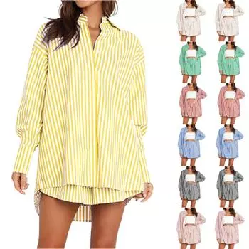 Женский повседневный комплект из брюк, модная женская рубашка в полоску с длинным рукавом, комплект из двух предметов L бежевый