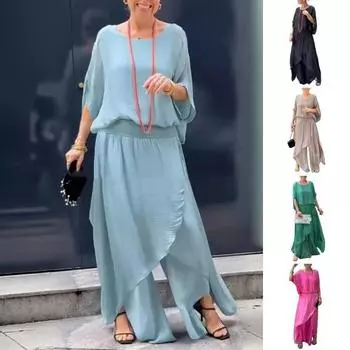 Женский повседневный комплект из двух частей шифона больших размеров для матери невесты M розы красного