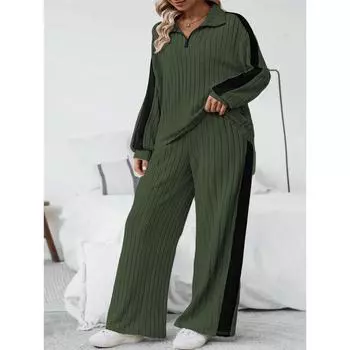 Женский повседневный комплект из двух предметов большого размера с широкими брюками и толстовкой высокого дизайна 4XL армия зеленый