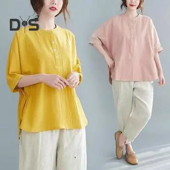 Женский повседневный комплект из двух предметов с рукавом 3/4, круглым вырезом на пуговицах, широкими брюками, летний свободный наряд для дома M розовый