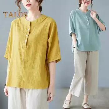 Женский повседневный комплект из двух предметов с рукавом 3/4, круглым вырезом на пуговицах, широкими брюками, летний свободный наряд для дома XL красный