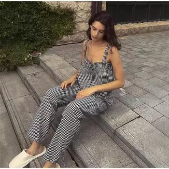 Женский повседневный комплект из двух предметов весна-лето, укороченный топ без рукавов и широкие брюки с высокой талией, новые модные костюмы 2025 года S чёрный