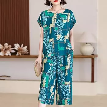 Женский повседневный комплект из винтажной футболки, женский свободный элегантный комплект из двух частей больших размеров XL