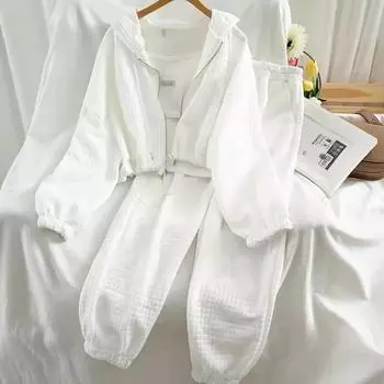 Женский повседневный комплект Ретро Повседневный Свободный топ + Зауженные брюки XL белый