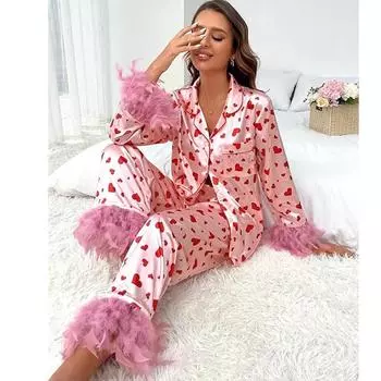 Женский повседневный комплект с принтом Sweet Love на День святого Валентина, пижамы, домашняя одежда