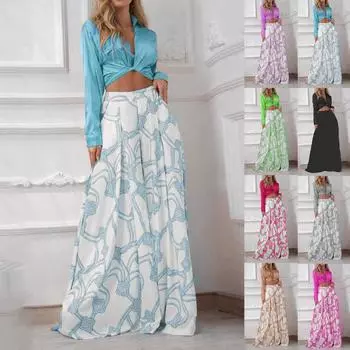 Женский повседневный комплект, топ с завязками и длинными рукавами без принта, широкие брюки с высокой талией и карманом на молнии, комплект из двух предметов M