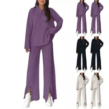 Женский повседневный костюм контрастного цвета с цветными карманами сверху и широкими брюками, комплект из двух предметов XXXL чёрный