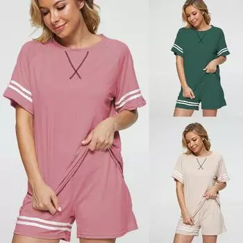 Женский повседневный костюм, летний модный однотонный топ с короткими рукавами и шорты, костюм из двух частей S красный