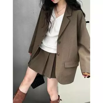 Женский повседневный костюм Luxi High-End в корейском стиле: Комплект из блейзера с манжетами и плиссированной юбки 8719 M