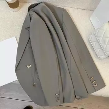 Женский повседневный костюм, офисный женский пиджак, модный свободный крой, женское пальто, весенне-осенняя одежда S серый
