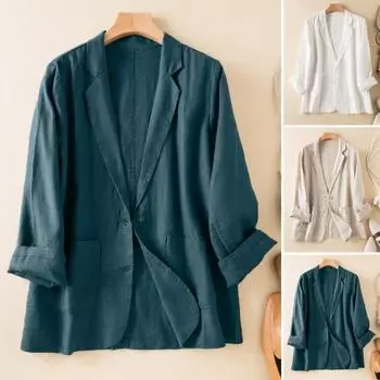 Женский повседневный костюм, пальто с лацканами, однобортный пиджак с длинными рукавами и карманами, однотонная деловая верхняя одежда L бежевый