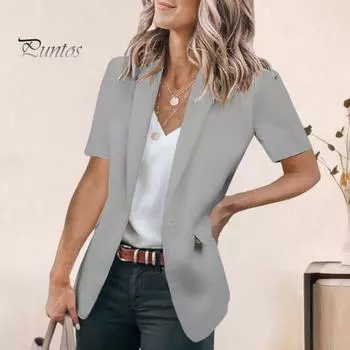 Женский повседневный костюм, пальто с лацканами и коротким рукавом, пиджак на одной пуговице, однотонная куртка с клапанами, летняя деловая верхняя одежда XXXL чёрный