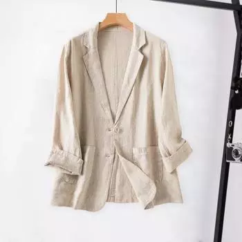 Женский повседневный костюм, пальто с лацканами, однобортный пиджак с длинными рукавами и карманами, однотонная свободная деловая верхняя одежда L бежевый