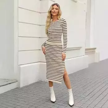 Женский повседневный костюм в полоску на осень и зиму S белый/чёрный