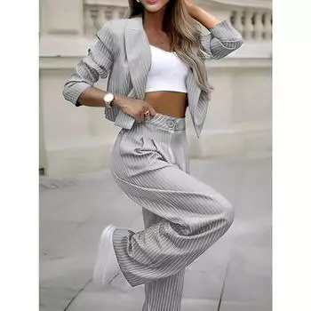 Женский повседневный костюм в полоску с принтом «Темперамент Коммутатор» из двух частей S синий