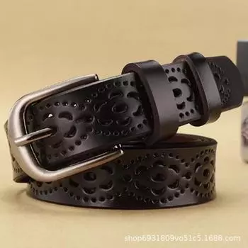 Женский повседневный кожаный ремень: Универсальный ажурный дизайн с элегантной пряжкой, изготовлен из чистой коровьей кожи A-2