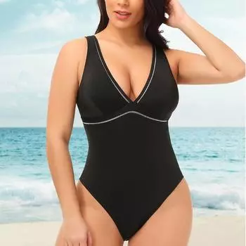 Женский повседневный купальник больших размеров Deep V M чёрный