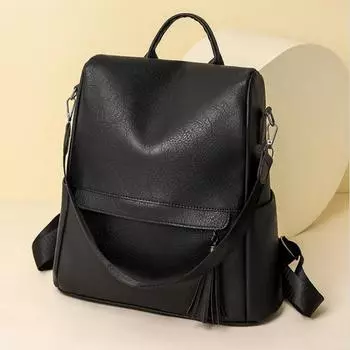 Женский повседневный легкий рюкзак из мягкой кожи с защитой от кражи в стиле ретро, сумка для путешествий на каждый день и сумка для покупок 32cm*15cm*34cm чёрный