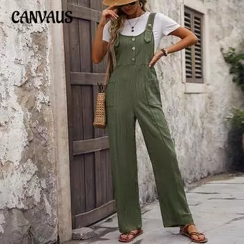 Женский повседневный летний комбинезон, свободные плиссированные цельные брюки-рюкзак S армия зеленый
