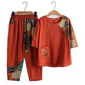 Женский повседневный летний модный свободный комплект из двух частей из хлопка и льна с короткими укороченными брюками XXXXL чёрный