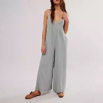 Женский повседневный летний свободный комбинезон без рукавов, майка с v-образным вырезом и широкими штанинами, женский комбинезон для работы L